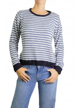 Maglioncino a righe con bordi a contrasto girocollo